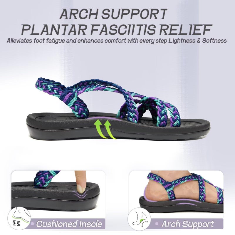 MEGNYA Casual Women's Athletic Sport Shoes, Waterproof Lightweight Braided Slide Sandals with Arch Support, Comfortable Walking Sandals for Outdoor Activieies Purple Blue Size 8 - Image 3